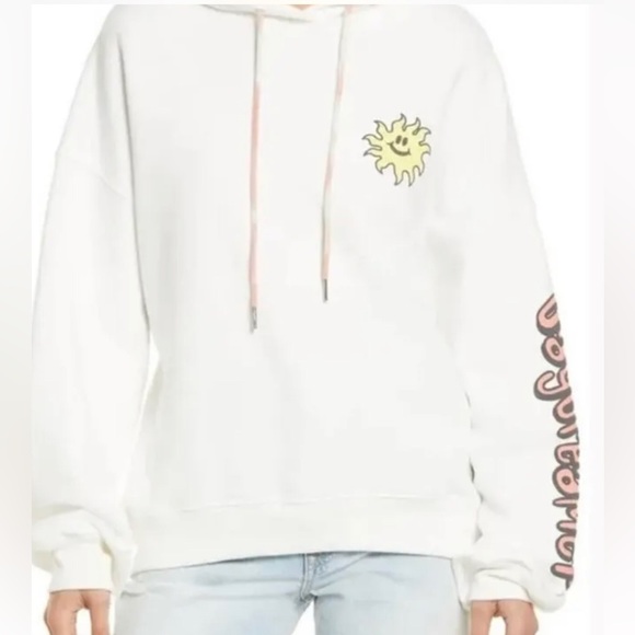 NWOT Day Dreamer Flyer White Hoodie Sweat Shirt Happy Saturday Mushroom Size Sm - Picture 4 of 9